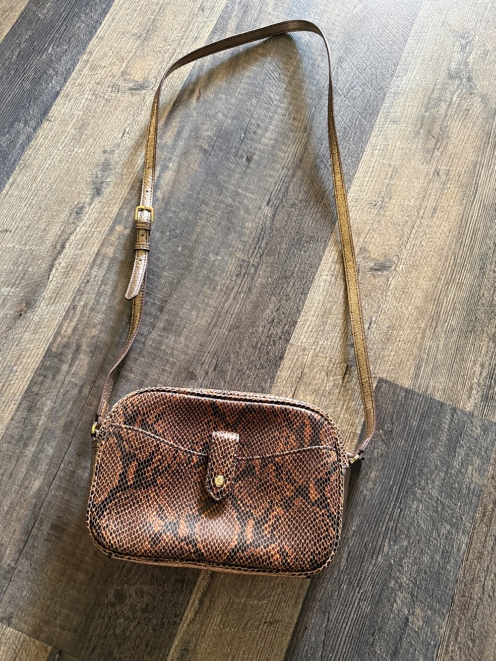 Women's Brown Snake-Print Crossbody Bag